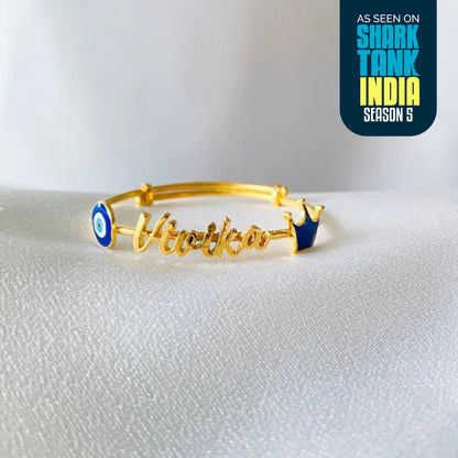 Personalized Name Crown Evil Eye Silver Kada