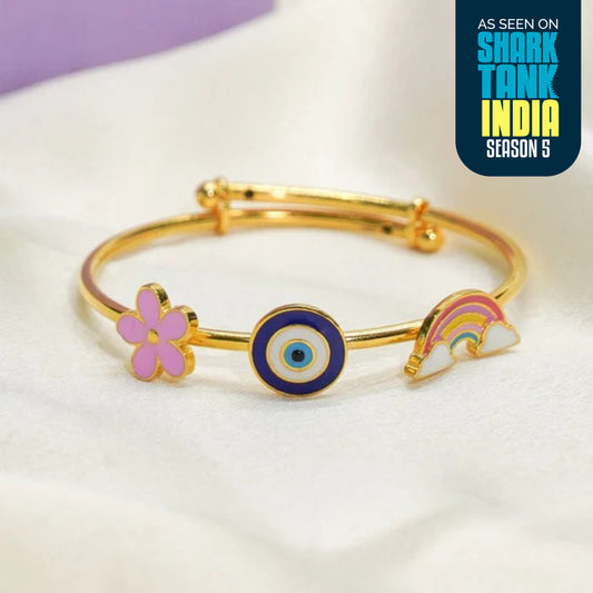 Rainbow Flower Evil Eye Silver Kada