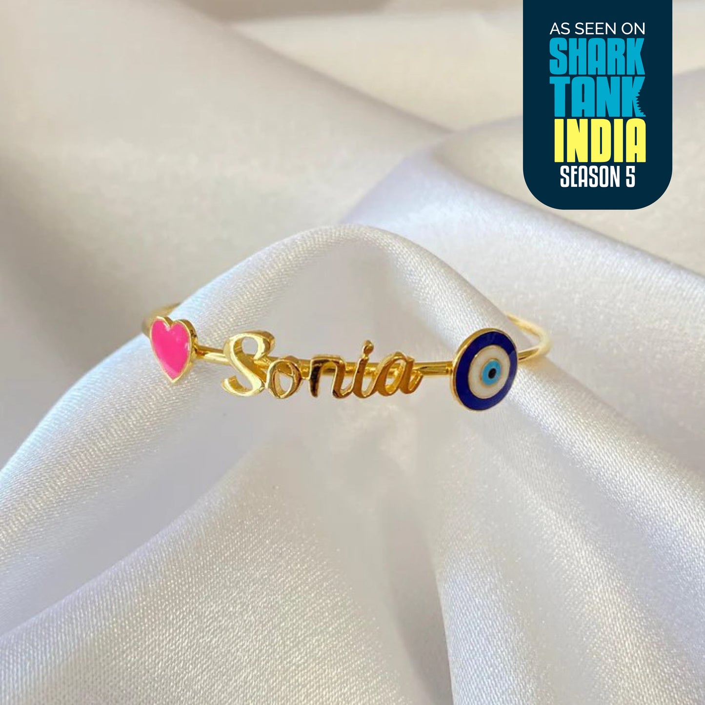 Personalized Name Heart Evil Eye Silver Kada