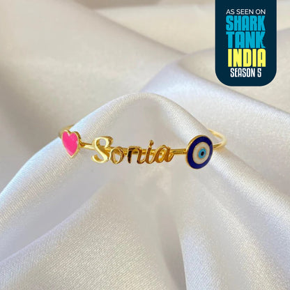 Personalized Name Heart Evil Eye Silver Kada