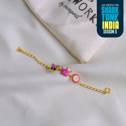 Butterfly Crown Evil Eye Silver Bracelet