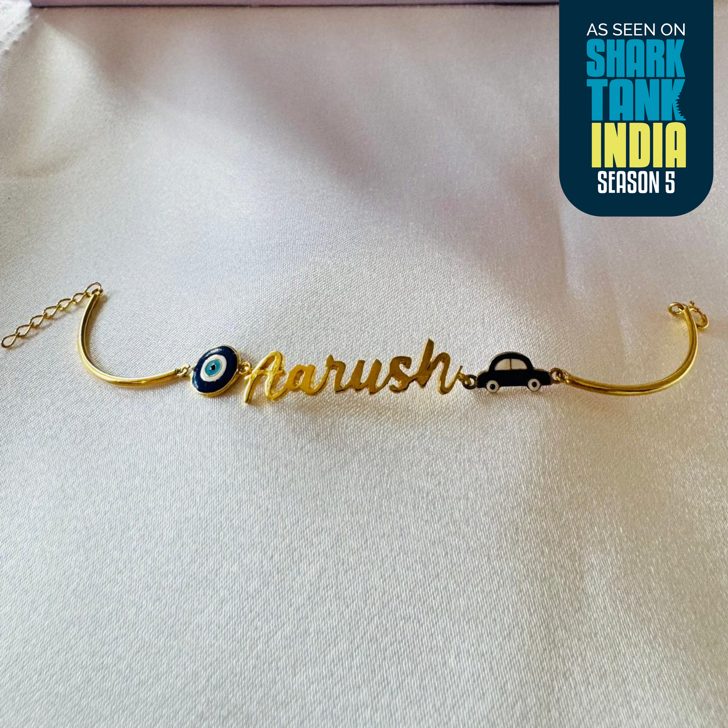 Personalized Name Evil Eye Car Silver Bracelet