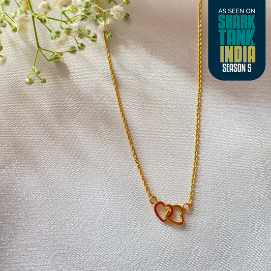 Double Heart Silver Pendant With Chain