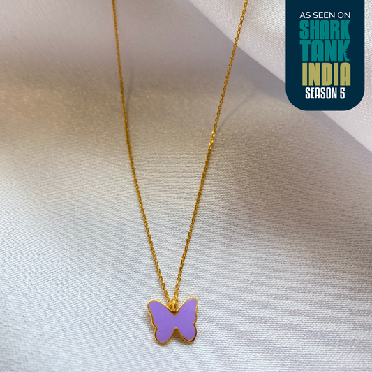 Purple Butterfly Silver Pendant With Chain