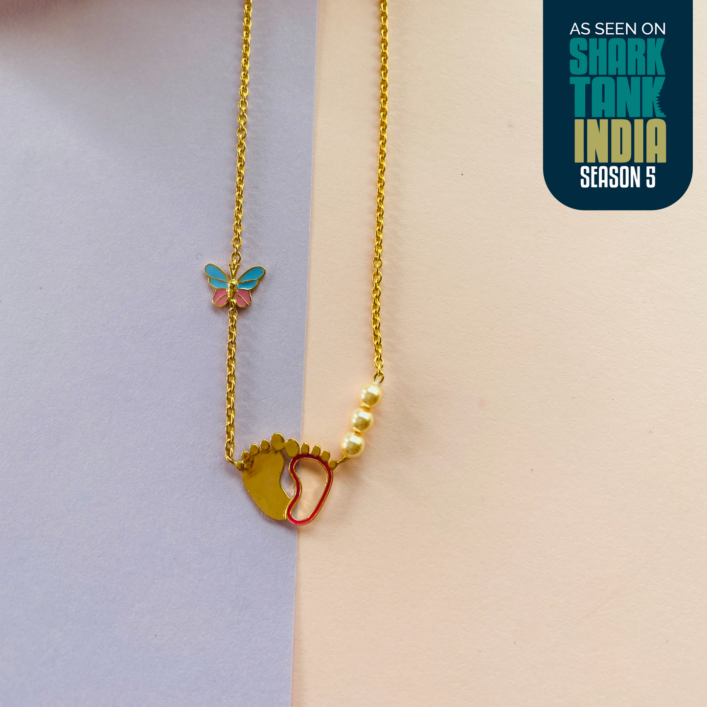 Butterfly & Feet Silver Pendant With Chain