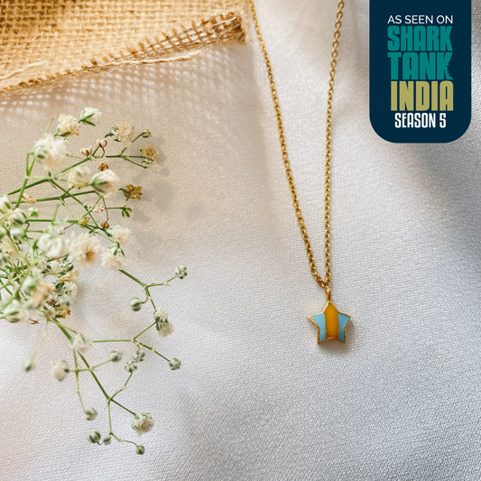 Striped Star Silver Pendant With Chain