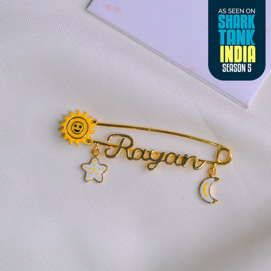 Personalized Name Sun Moon Star Silver Lapel Pin