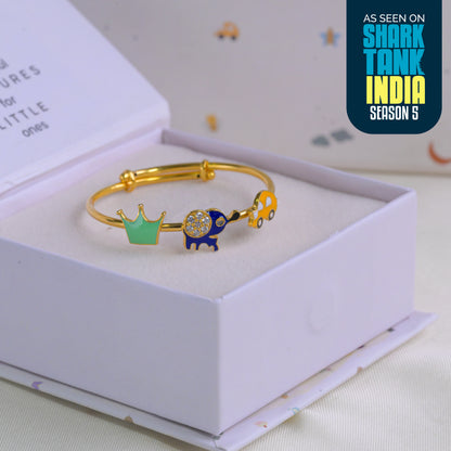 Crown Car Elephant Silver Kada