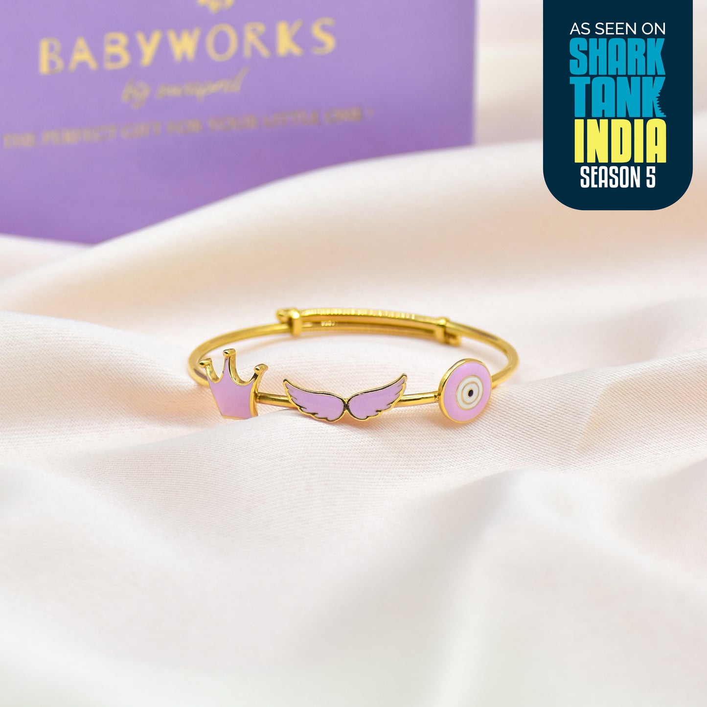 Crown Evil Eye Wings Silver Kada