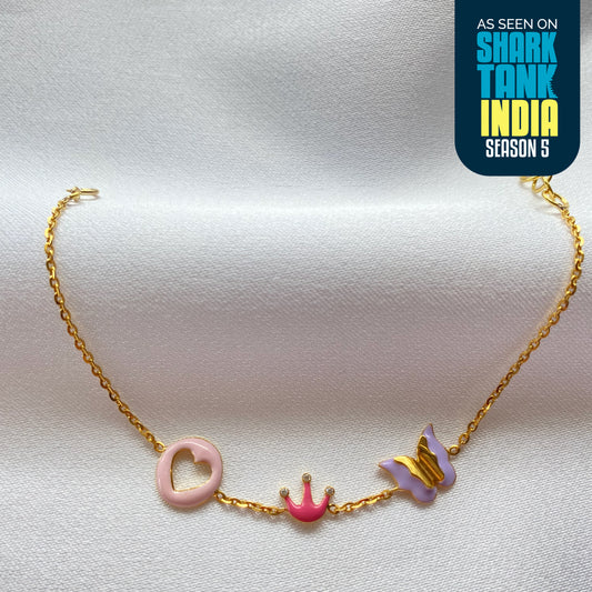 Crown Butterfly Heart Silver Bracelet