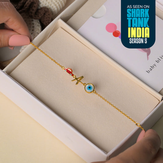 Personalized Letter Car Evil Eye Silver Bracelet Gift Box