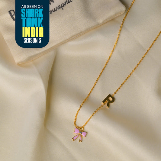 Initial Letter Bow charm Silver Pendant With Chain Gift Box