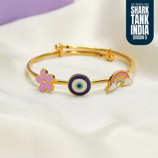 Rainbow Flower Evil Eye Silver Kada