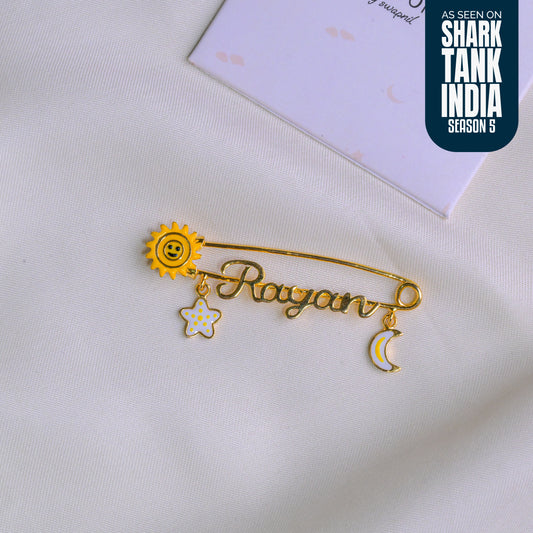 Personalized Name Sun Moon Star Silver Lapel Pin