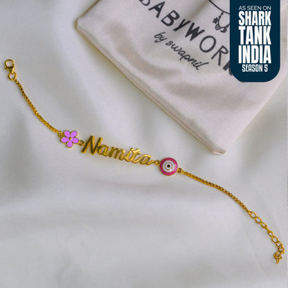 Personalized Name Flower Evil Eye Silver Bracelet