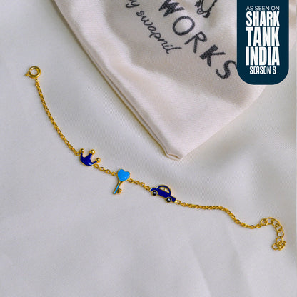 Crown Key Car Silver Bracelet