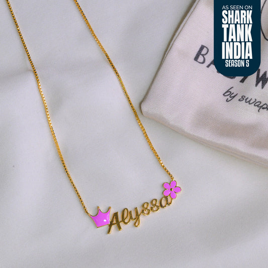 Personalized Name Crown Flower Silver Pendant With Chain