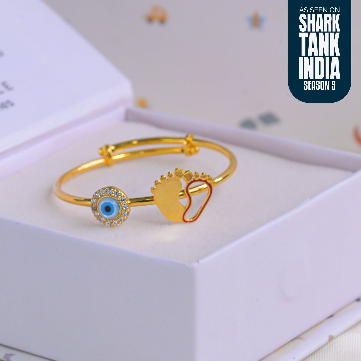 Evil Eye Feet Charm Silver Kada