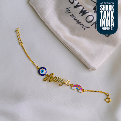Personalized Name Evil Eye Rainbow Silver Bracelet