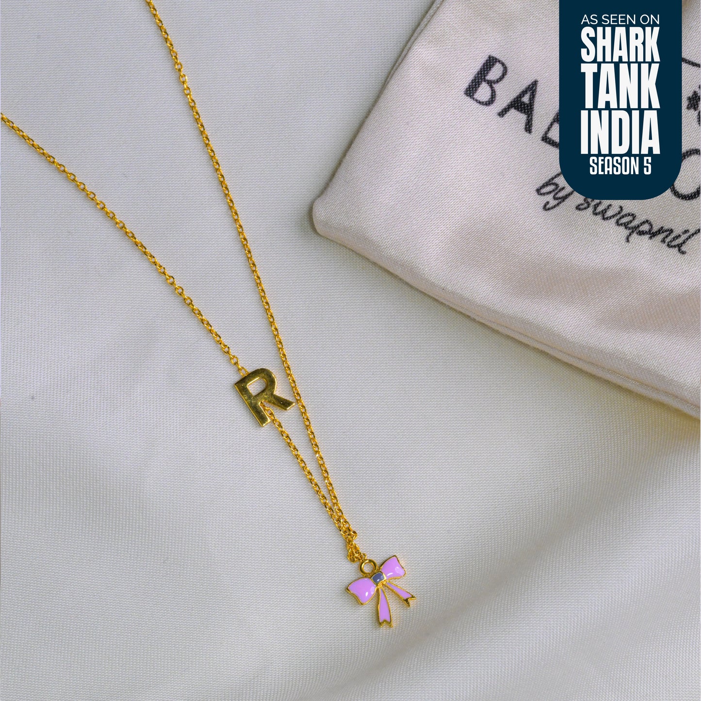 Initial Letter Bow charm Silver Pendant With Chain Gift Box