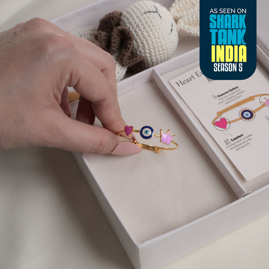 Heart Evil-Eye Crown Silver Kada Gift Box