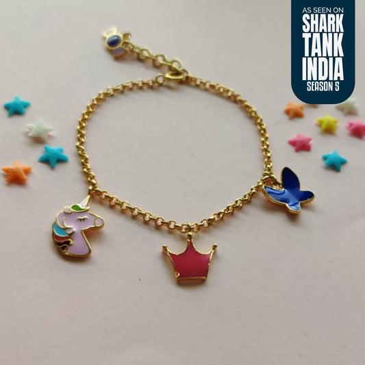 Unicorn Crown Butterfly Silver Bracelet