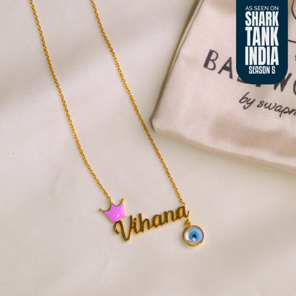 Name Personalized Crown Evil Eye Silver Pendant With Chain