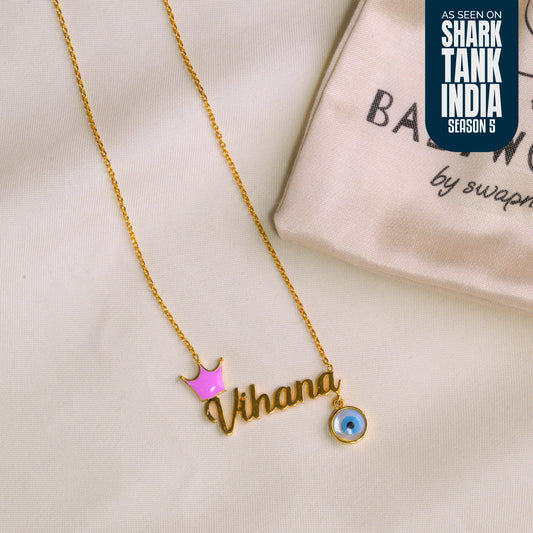 Name Personalized Crown Evil Eye Silver Pendant With Chain Gift Box