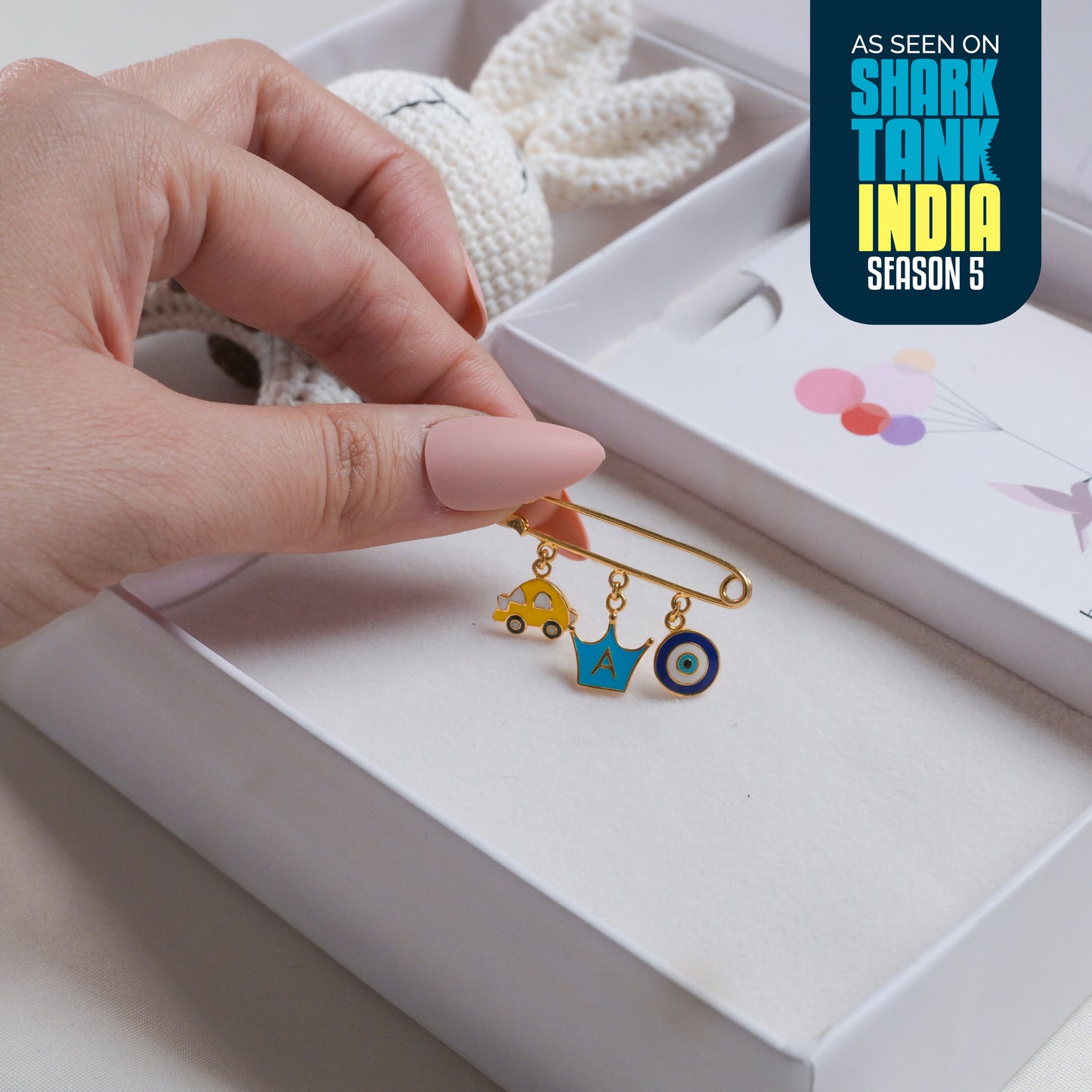 Car Crown Evil Eye Silver Lapel Pin Gift Box