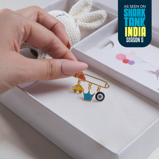 Car Crown Evil Eye Silver Lapel Pin Gift Box