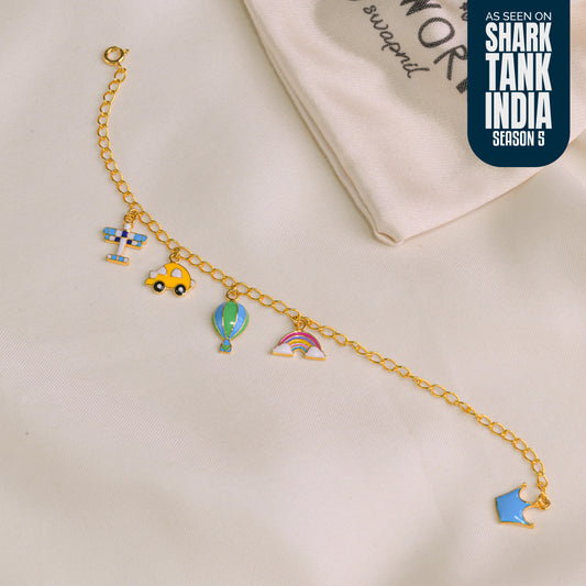 Sea Plane Car Crown Silver Bracelet