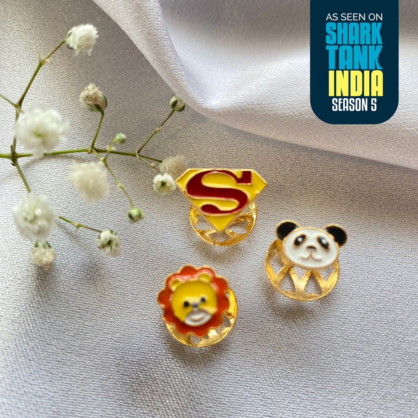 Lion Panda Kurta Silver Buttons Set