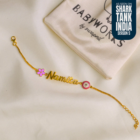 Personalized Name Flower Evil Eye Silver Bracelet