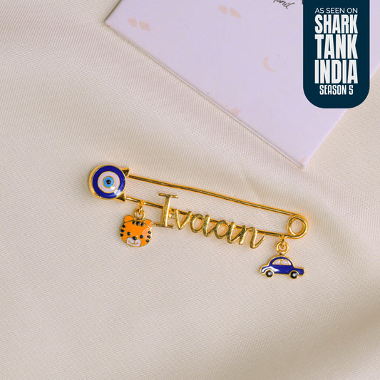 Personalized Name Evil Eye Tiger Car Silver Lapel Pin