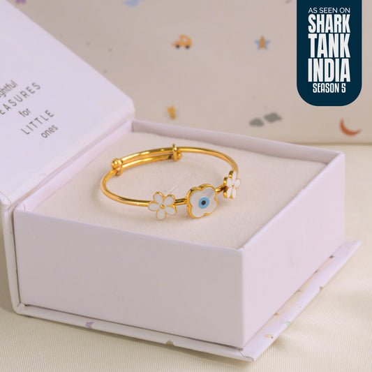 Evil Eye Flowers Silver Kada