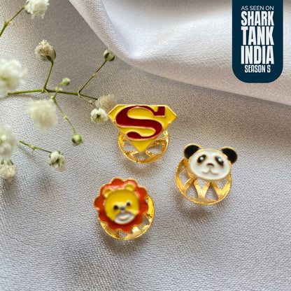 Lion Panda Super Man Kurta Silver Buttons Set