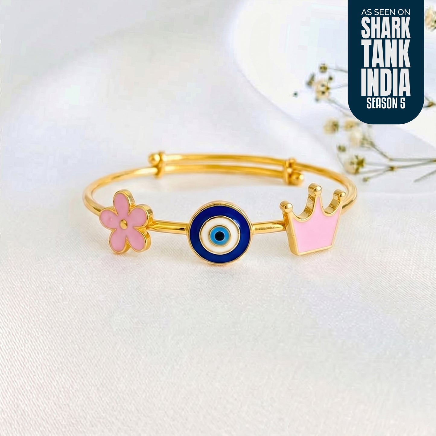 Flower Evil Eye Crown Silver Kada