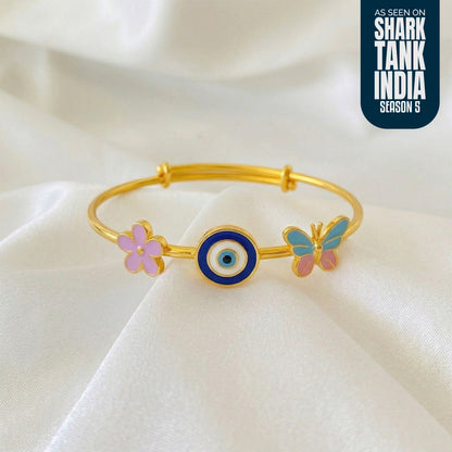 Flower Evil Eye Butterfly Silver Kada