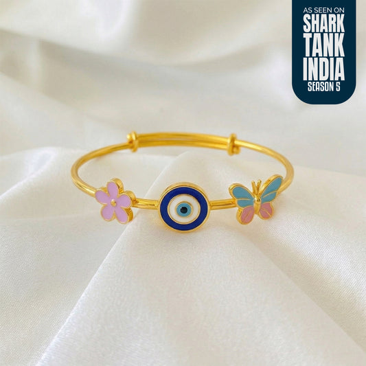 Flower Evil Eye Butterfly Silver Kada