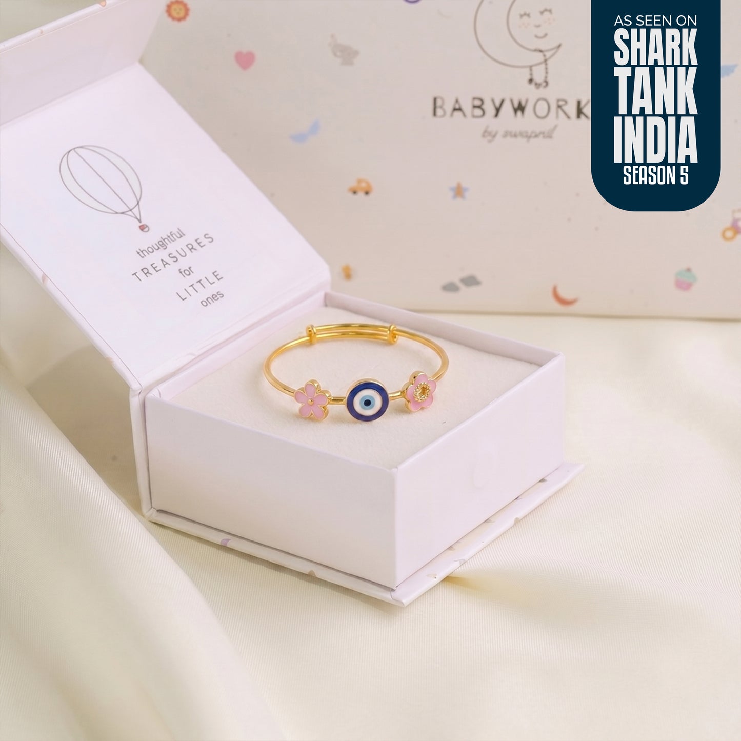 Flowers Evil Eye Silver Kada