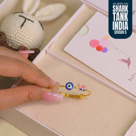 Flower Evil Eye Butterfly Silver Kada