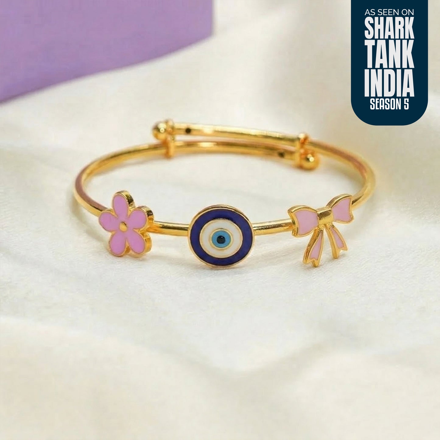 Flower Evil Eye Bow Silver Kada