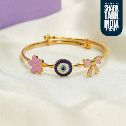 Flower Evil Eye Bow Silver Kada