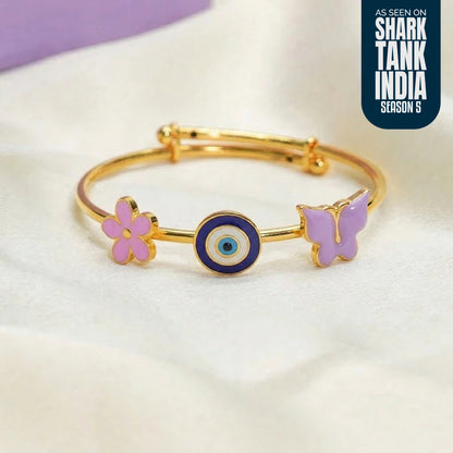 Flower Evil Eye Butterfly Silver Kada