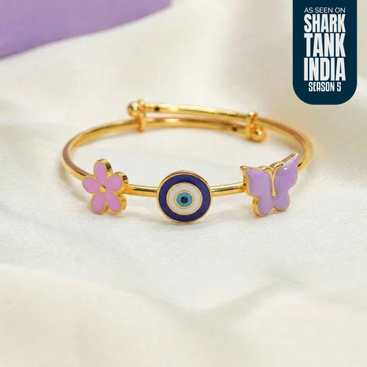 Flower Evil Eye Butterfly Silver Kada
