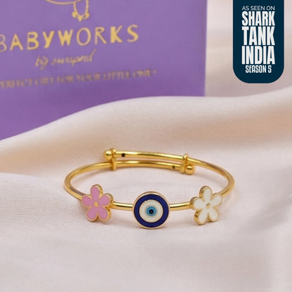 Flowers Evil Eye Silver Kada
