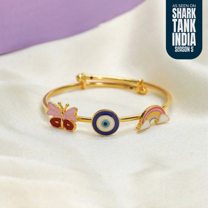 Butterfly Evil Eye Rainbow Silver Kada
