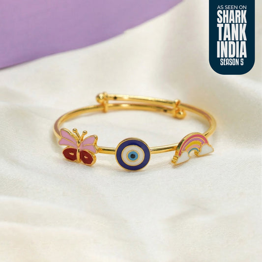 Butterfly Evil Eye Rainbow Silver Kada