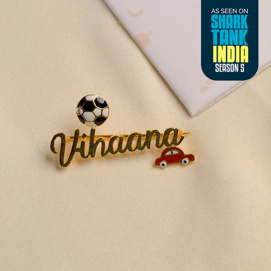 Personalized Name Car Football Silver Brooch Gift Box