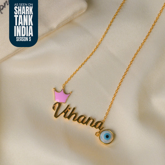 Personalized Name Crown Evil Eye Silver Pendant With Chain